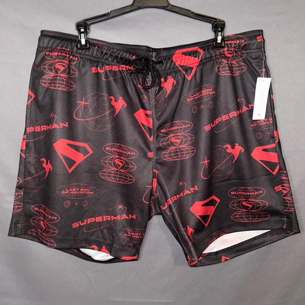 Superman Last Son of Krypton Mens Black Red Mesh Athletic Shorts L 36-38 NEW
